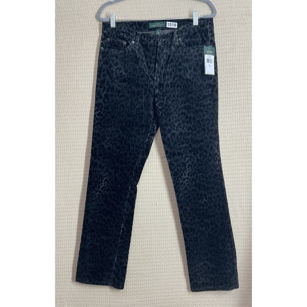 Ralph Lauren Jeans Womens‎ Sz 12 Gray Black Corduroy Leopard Allover Print Pants